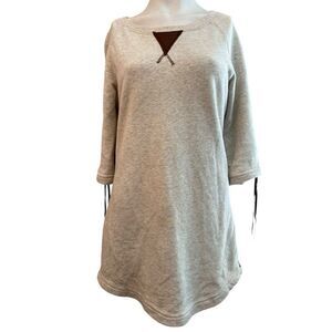 Twisted Heart Medium Oatmeal Fleece Tunic Mini Dress Leather Trim Boho Festival